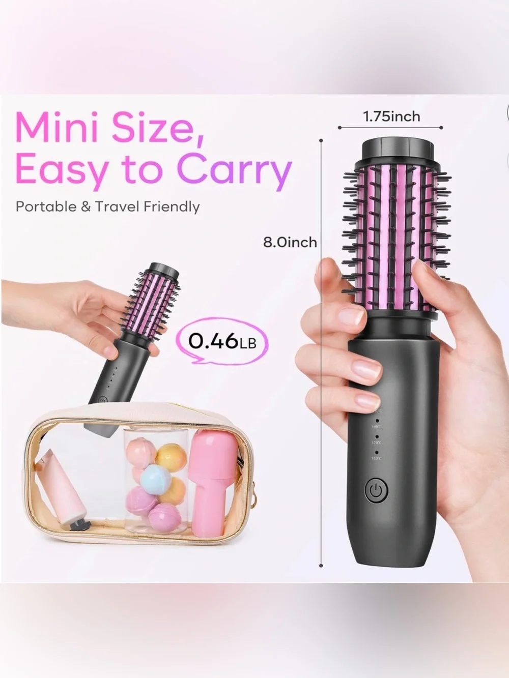 Cordless Hot Air Round Brush - Pink Bristles #TF7